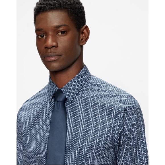 Ted Baker Dot Print Button Down Dress Shirt Navy Sz 6 (2XL) Office Preppy Dressy - Picture 3 of 16